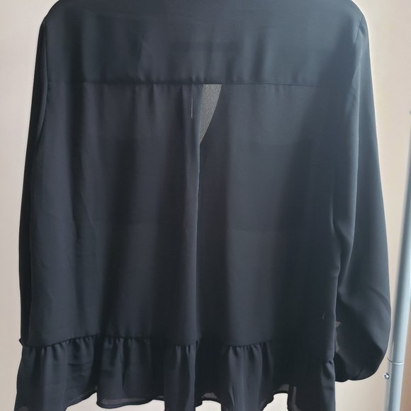 EXPRESS | Sheer Blouse Ruffle Bottom - Picture 10 of 10
